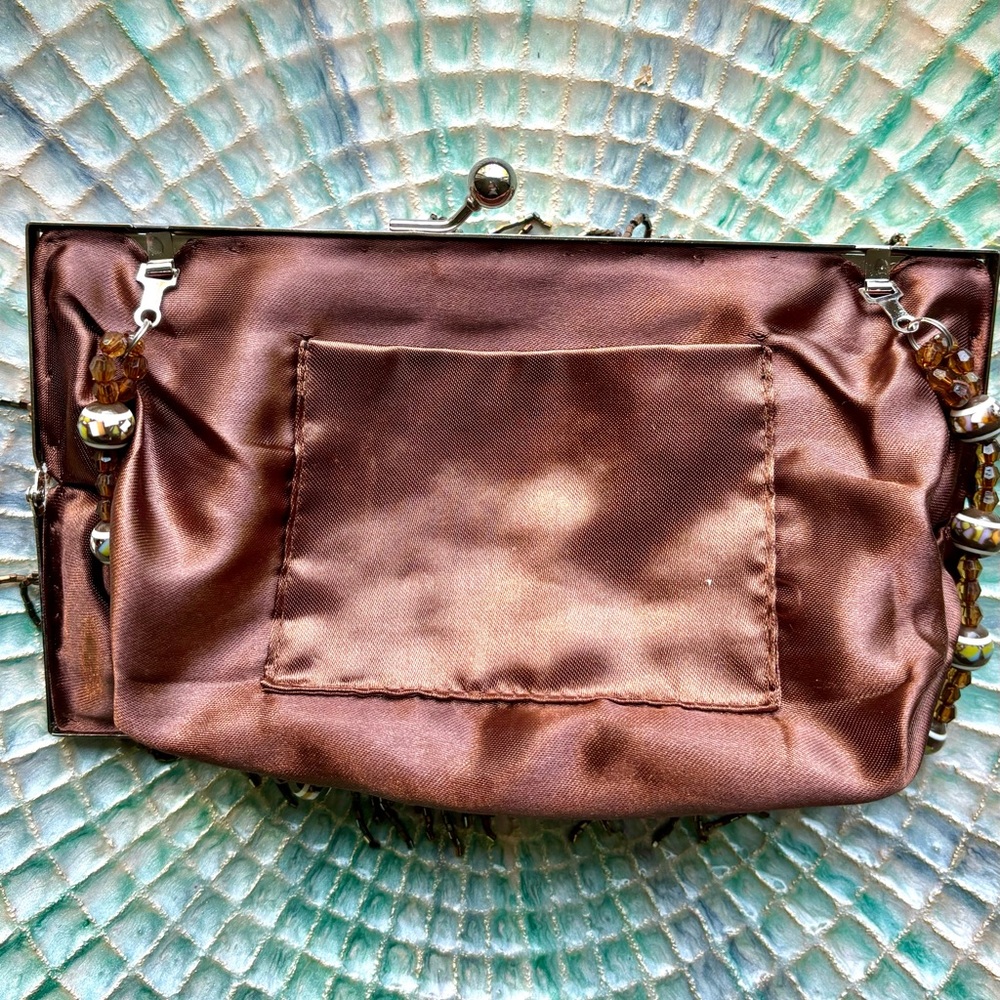 Formal vintage evening bag brown satin, sparkling sequins, beads- specia… - Picture 8 of 9